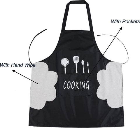 Image of 2 Pack Kitchen Apron with Hand Wipe,Water-Drop Resistant with 2 Pockets Cooking Bib Aprons for Women Men Chef