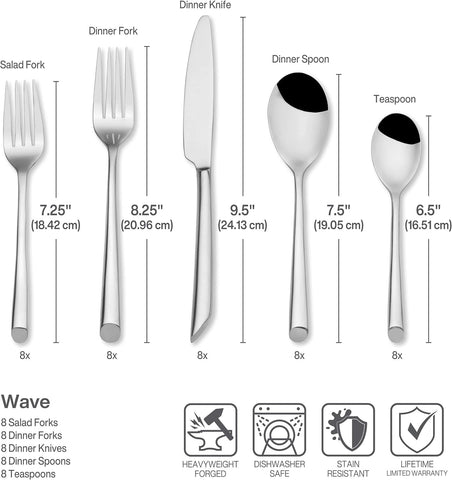 Image of Towle Living Wave 42-Piece Forged Stainless Steel Flatware Set, Service for 8