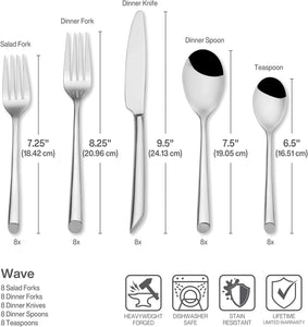 Towle Living Wave 42-Piece Forged Stainless Steel Flatware Set, Service for 8
