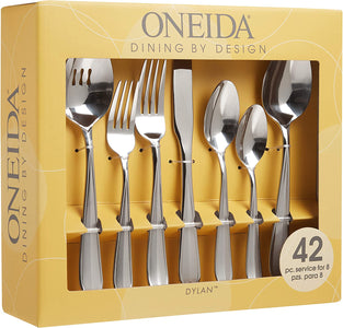 Dylan 42 Piece Everyday Flatware, Service for 8, 18/0 Stainless Steel, Silverware Set