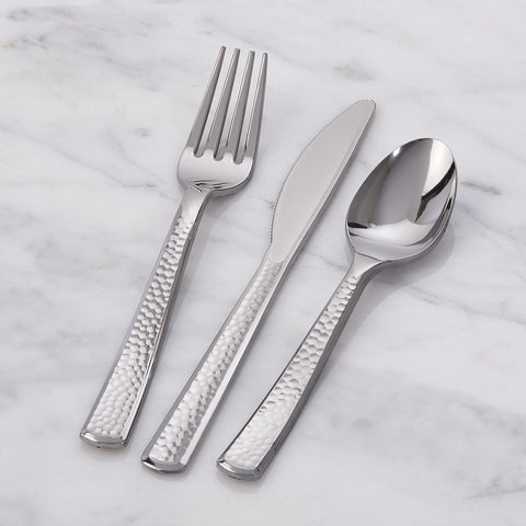 Image of Premium Plastic Hammered Stainless Steel Coated Assorted Cutlery, 120 Pieces