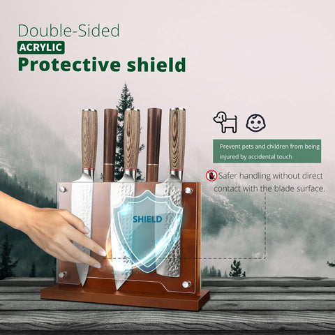 Image of Magnetic Knife Holder with Acrylic Shield-Double Sided Magnetic Knife Block without Knives for Kitchen Wooden Magnetic Knife Rack Multifunctional Storage Knife Holder for Knives Display,Storage