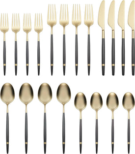 Gaze Black/Gold Satin Banded Piece Flatware Set, 20 Count, No Color