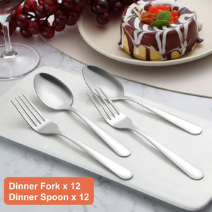 24-Piece Forks and Spoons Silverware Set,  Food Grade Stainless Steel Flatware Cutlery Set for Home, Kitchen and Restaurant, 12 Dinner Forks and 12 Dinner Spoons, Mirror Polished&Dishwasher Safe