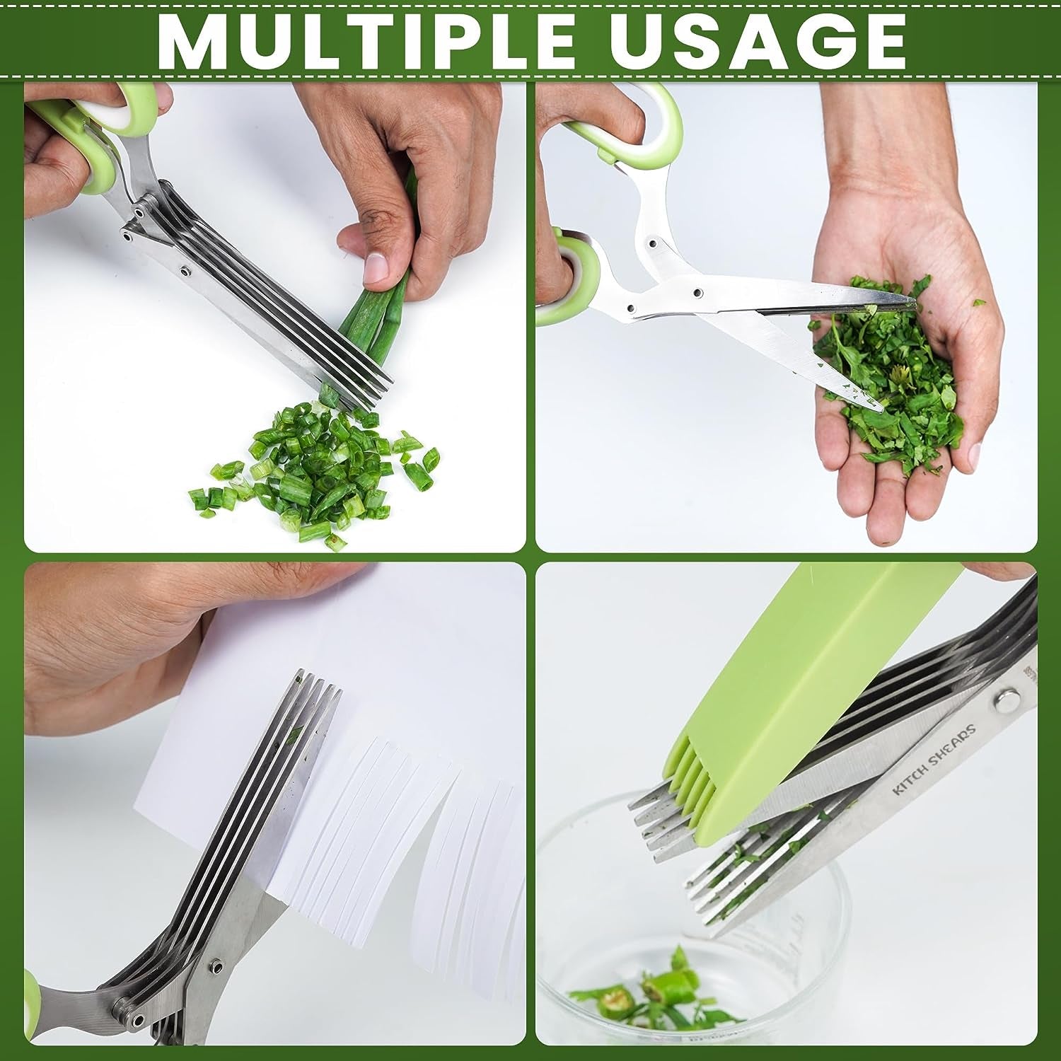 Kitchshears Herb Scissors with 5 Blades and Cover-Premium-Quality Herb Cutter Scissors Stainless-Steel & Easy to Clean- Heavy-Duty Vegetable Scissors for Chopped Salad & Mincing Meat-Bonus Herb Comb