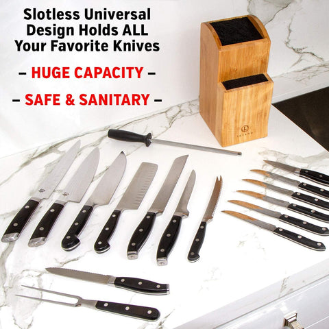 Image of Universal Knife Block without Knives - Kitchen Knife Holder for Kitchen Counter - Extra Large Bamboo Knife Block Holder