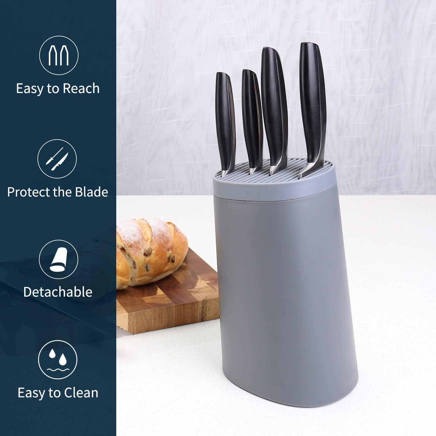 Universal Knife Block Oblique Grey, Space Saver Knife Storage - Detachable for Easy Cleaning & Unique Slot Design to Protect Blades-Oblique for Easy to Reach