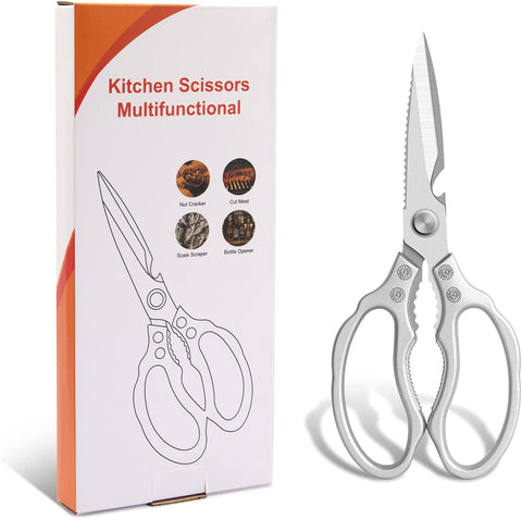 Image of Kitchen Scissors,  Multi-Purpose Kitchen Shears, Heavy Duty Dishwasher Safe Food Scissors, Non Slip Stainless Steel Sharp Cooking Scissors for Kitchen, Chicken, Poultry, Fish, Meat, Herbs-Sliver