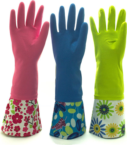 Image of Reusable Waterproof Household Rubber Latex Cleaning Gloves, Kitchen Gloves - Pack of 3