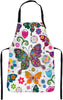Apron Home Kitchen Cooking Baking Gardening for Women Men with Pockets Floral Colorful Butterflies Flowers Romantic 32X28 Inch