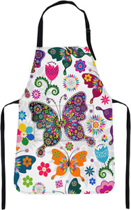 Apron Home Kitchen Cooking Baking Gardening for Women Men with Pockets Floral Colorful Butterflies Flowers Romantic 32X28 Inch