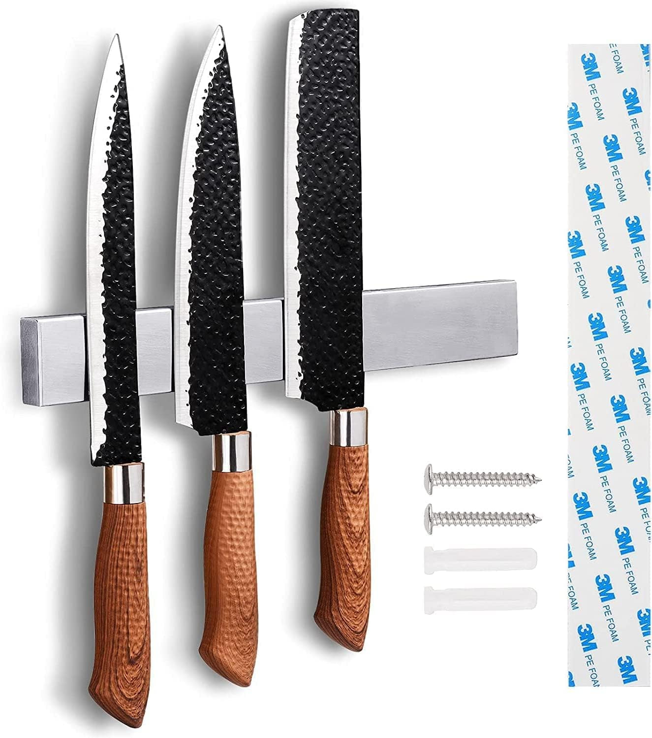20 Inch Magnetic Knife Holder for Wall - Upgraded Stainless Steel Knife Magnetic Strip No Drilling with 3M Type, Magnet Knife Strip Bar Rack for Kitchen Utensil & Tool Holder