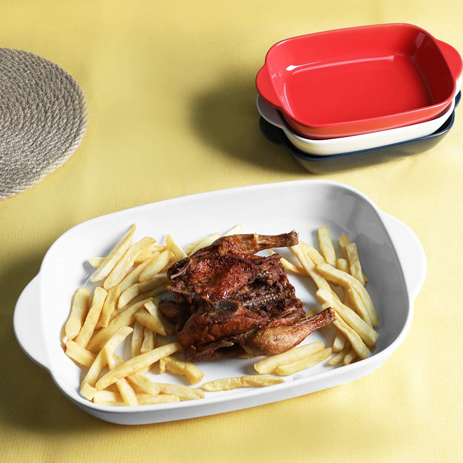 Ceramic 2.8 Quart Baking Dish, 9" X 13",Casserole Dish (White, Set of 1)