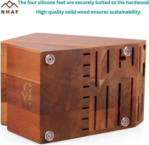 Image of 24 Slot Knife Block without Knives, Built-In Sharpener,  Premium Wooden Knife Storage Block, Rubber & Acacia Wood Knife Block, Kitchen Knife Holder (3 Gifts Accessories Included)