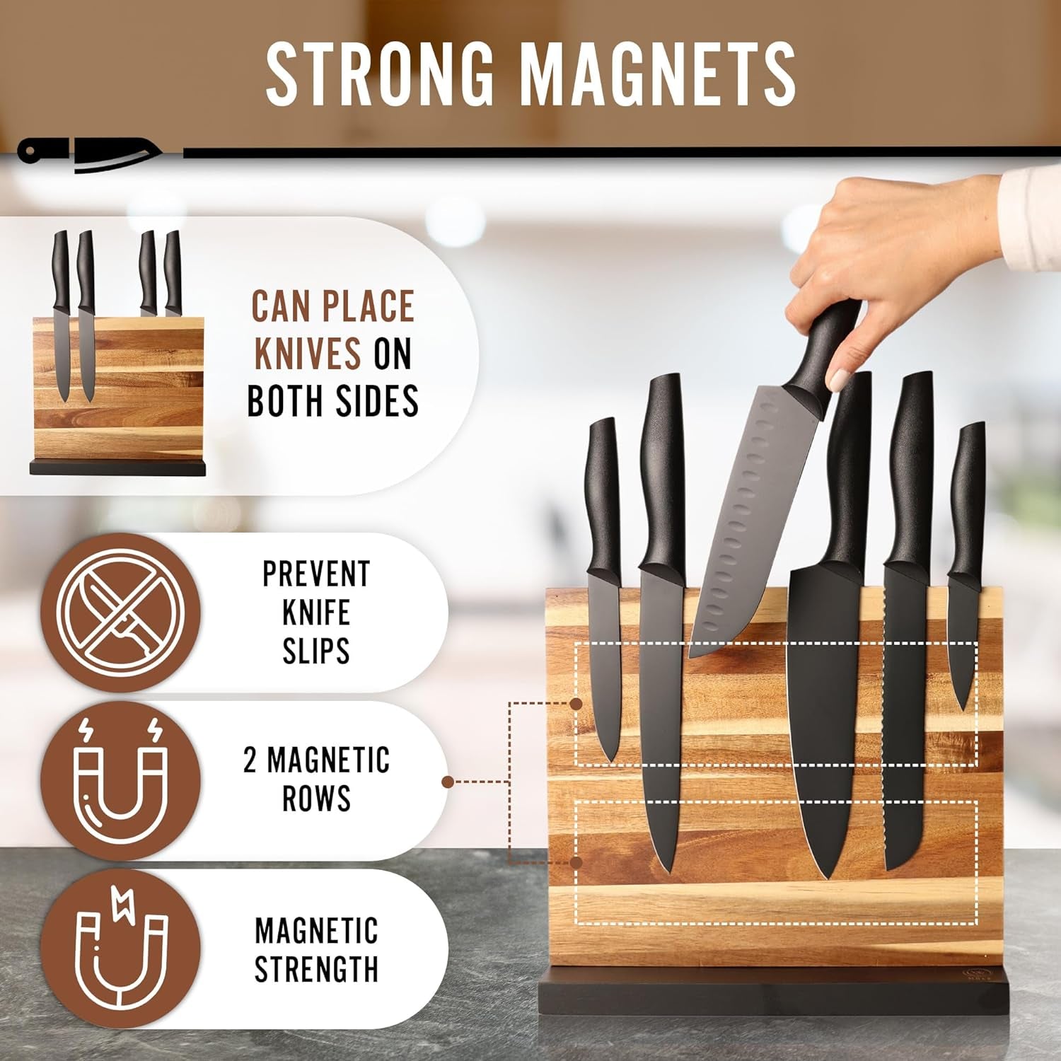 -Acacia Wood,Kitchen Knife Holder-Knife Holder Magnet,Knife Block without Knives,Knife Storage,Kitchen Knife Storage,Magnetic Knife Block-Magnetic Knife Holder-Knife Magnetic Holder,Knife Magnet