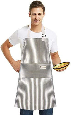 Image of Aprons 2 Pack Adjustable Bib Aprons with 2 Pockets Cotton Linen Cooking Kitchen Chef Apron for Women and Men