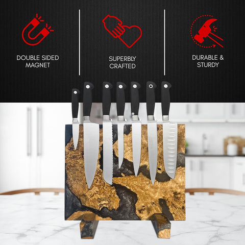 Image of Magnetic Knife Block without Knives - Magnetic Knife Holder | Magnetic Knife Block for Kitchen Counter| Wooden Block Knife Holder | Kitchen Knife Magnetic Holder | Magnet Knife Block (Smoky Black)