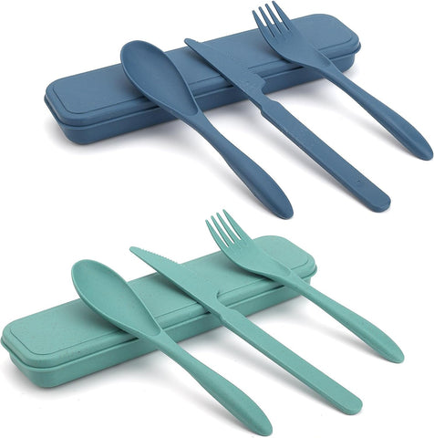 Image of Cutlery Set Flatware Eating Utensils 2 Packs Camping Travel Case Kits Reusable Portable Lunch Dinnerware Accessories Adults Kids Fork Spoon Storage Box Outdoor