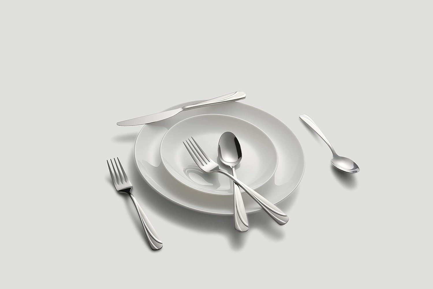 Deco Circles Sand 20 Piece Flatware Set, Service for 4, Silver