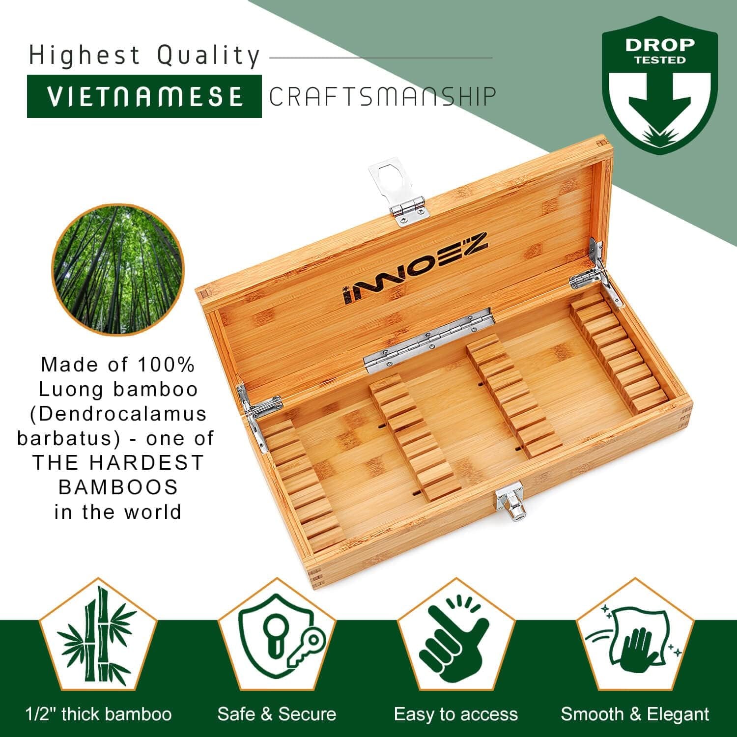 Bamboo Kitchen Knife Storage Box with Lock - Safe and Secure Knife Organizer - Stash Box to Keep Your Children Safe from Knives and Sharp Objects (Knives Not Included)