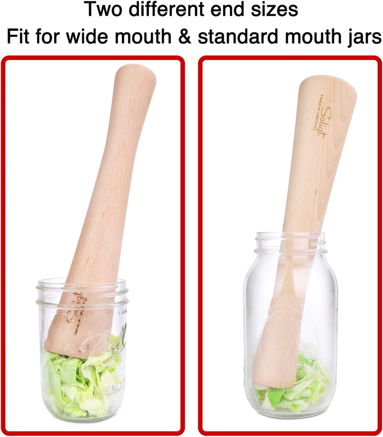 12" Sauerkraut Pounder for Mason Jars Vegetable Fermentation- One Piece of Solid Wood