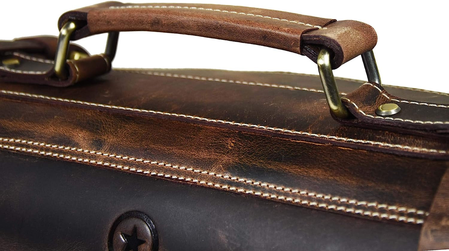 Leather Knife Roll Storage Bag, Elastic and Expandable 10 Pockets, Adjustable/Detachable Shoulder Strap, Travel-Friendly Chef Knife Case (Dark Brown, Leather)