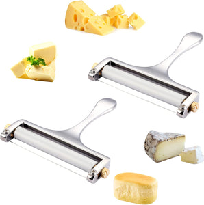 2 Pack Cheese Slicers with 2 Extra 304 Stainless Steel Cutting Wires, Wire Cheese Slicer with Adjustable Thickness for Mozzarella Cheese, Cheddar Cheese, Gouda Cheese (Silver)