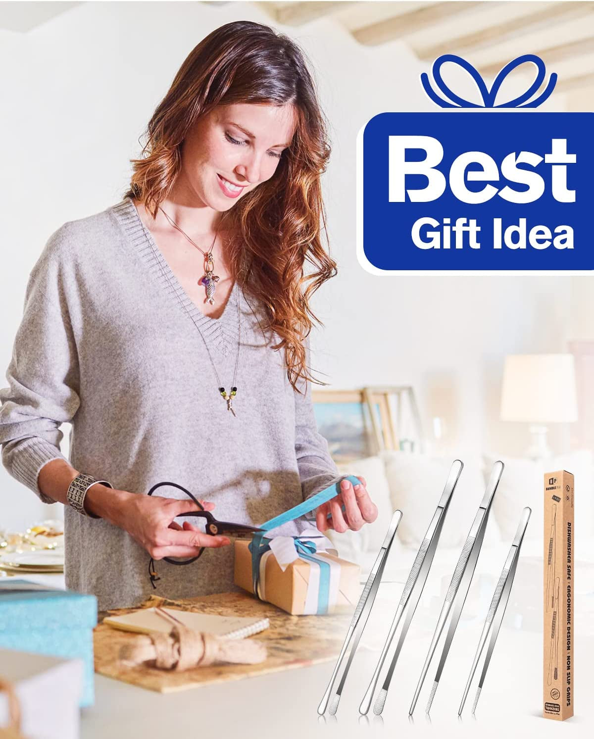 4 Pcs Kitchen Fine Tweezer Tongs, 12'' and 10'' Stainless Steel Food Tweezers Set, Professional Kitchen Long Tweezer for Cooking, Repairing, Sea Food and BBQ