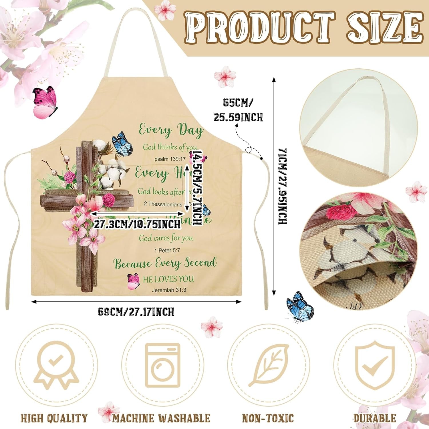 Christian Bible Verse Apron Religious Gift for Women Waterproof Inspirational Cooking Apron with Pocket Tie Neckstrap