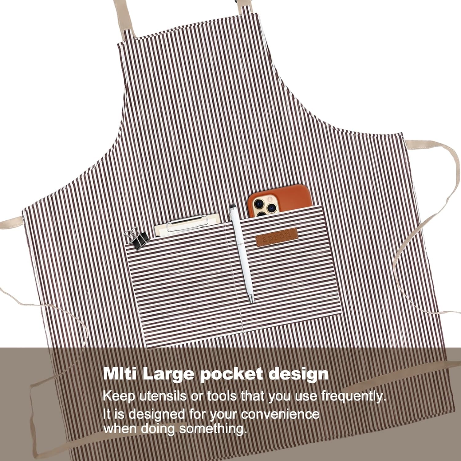 Adjustable Kitchen Cooking Apron with 2 Pockets Unisex Bib Chef Aprons for Women Men
