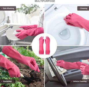 Mamison 2 Pairs Reusable Waterproof Household Dishwashing Cleaning Rubber Gloves, Non-Slip Kitchen Glove(Medium)