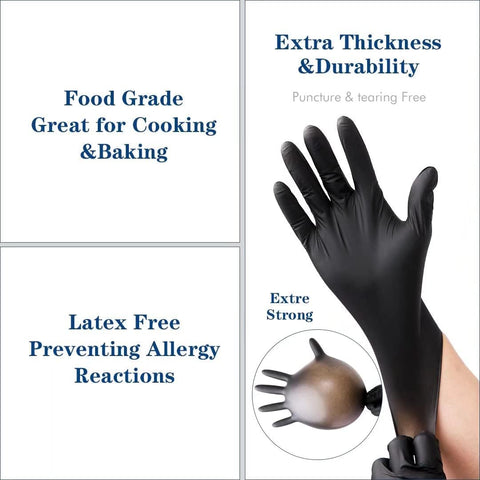 Image of Black Disposable Nitrile Gloves,Latex Free Disposable Gloves 100 Pcs,Food Safe Food Prep Cooking Gloves