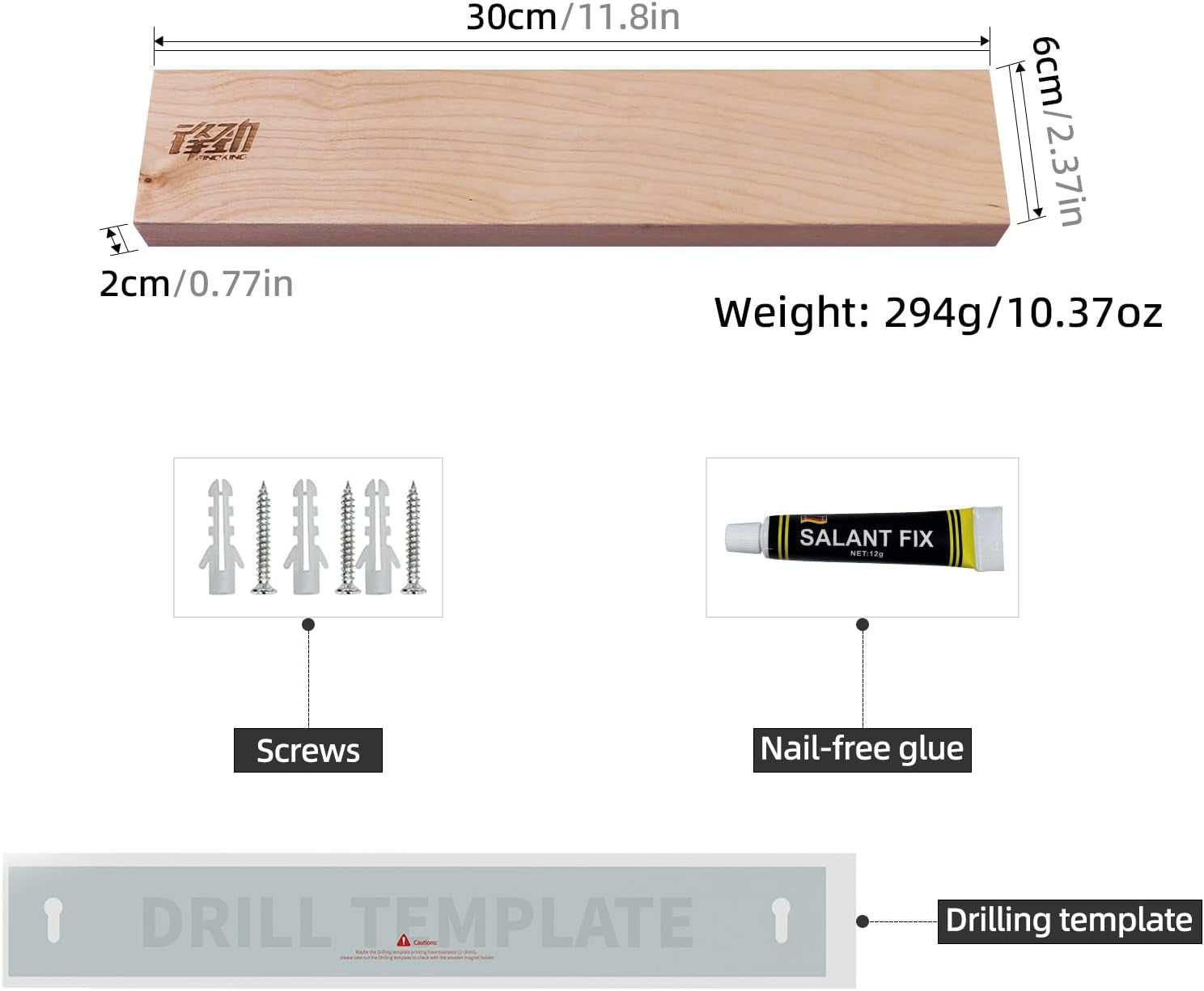 Wood Magnetic Knife Strip, Magnet Utensil Holder for Wall, Refrigerator, Wooden Rack for Kitchen Knives, No Drill (Beige, 12 Inches, without Knives)