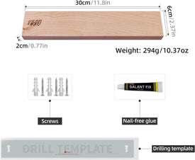 Wood Magnetic Knife Strip, Magnet Utensil Holder for Wall, Refrigerator, Wooden Rack for Kitchen Knives, No Drill (Beige, 12 Inches, without Knives)