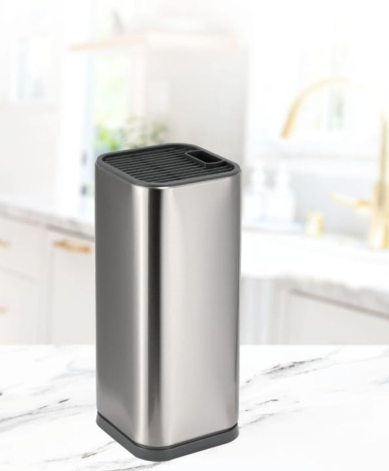 Universal Knife Block Holder, Stainless Steel Organizer with Scissor Slots, Space-Saving Countertop Storage Stand for Any Knife up to 8.10 Inches, (Knives Not in Included) (Silver)