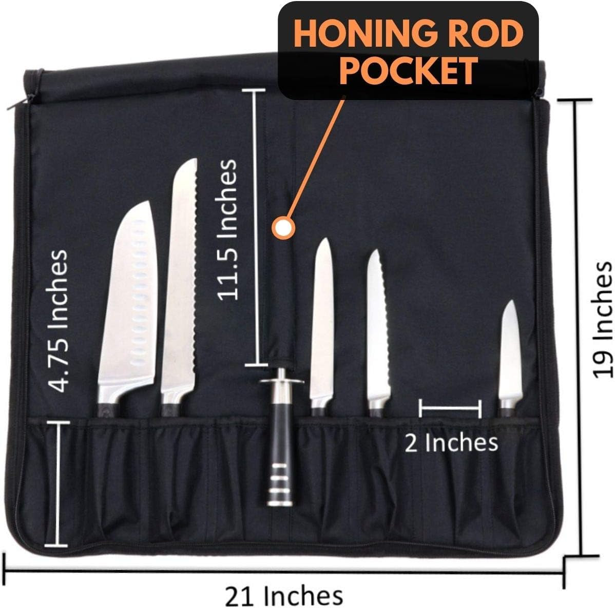 Chef Knife Bag (8+ Slots) Is Padded and Holds 8 Knives plus Your Meat Cleaver, Knife Hone, Utensils, and a Zipped Pouch for Tools. Durable Knives Carrier Also Includes a Name Card Holder. (Bag Only)