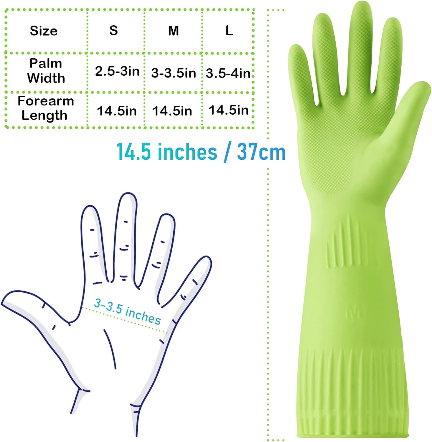 Rubber-Gloves Dishwashing Gloves for Cleaning-Kitchen - 2 Pairs Long Household Cleaning Gloves for Washing Dishes