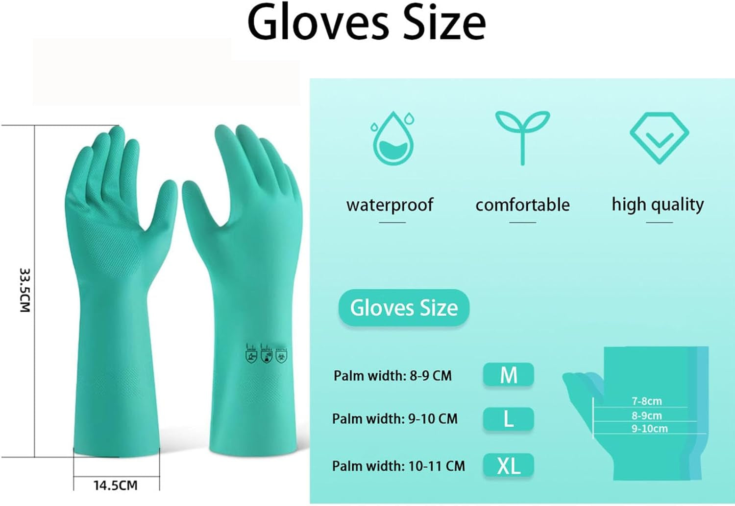 Oil-Proof Dishwashing Gloves,Cotton Liner,Reusable Work Cleaning Gloves,For Kitchen Food Gardening Pet Care 1Pair