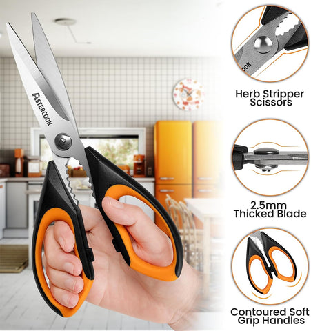 Image of Kitchen Shears, Kitchen Scissors Heavy Duty Serrated Blade, PP+TPR Handle Shears, Ideal for Poultry, Herbs, Vegetables, Durable and Ergonomic Design (Black Red, Black Orange, Black Grey)