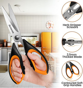 Kitchen Shears, Kitchen Scissors Heavy Duty Serrated Blade, PP+TPR Handle Shears, Ideal for Poultry, Herbs, Vegetables, Durable and Ergonomic Design (Black Red, Black Orange, Black Grey)