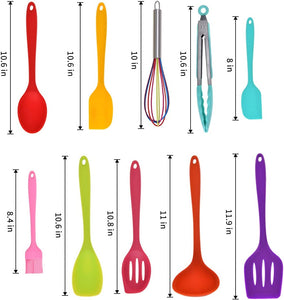Silicone Kitchen Utensils Set - 10 Pieces Multicolor Silicone Heat Resistant Non-Stick Kitchen Cooking Tools