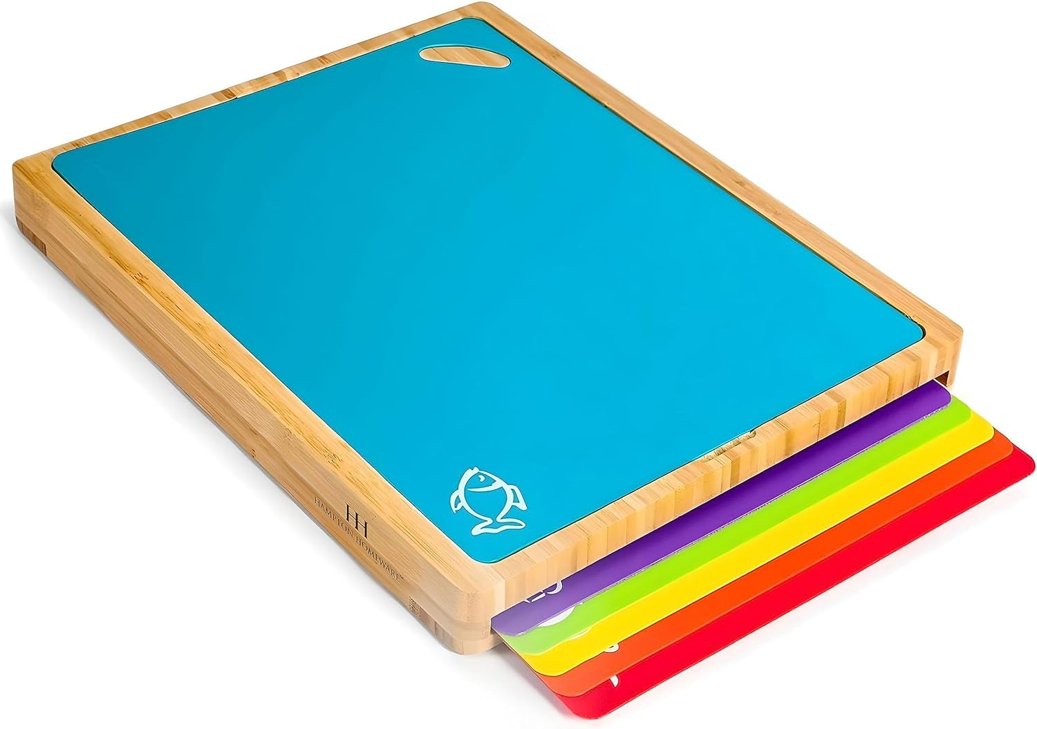 Large Bamboo Wood Cutting Board Set with 6 Color-Coded Flexible Cutting Mats with Food Icons to Prevent Cross-Contamination - Ultimate Culinary Chopping Board Set