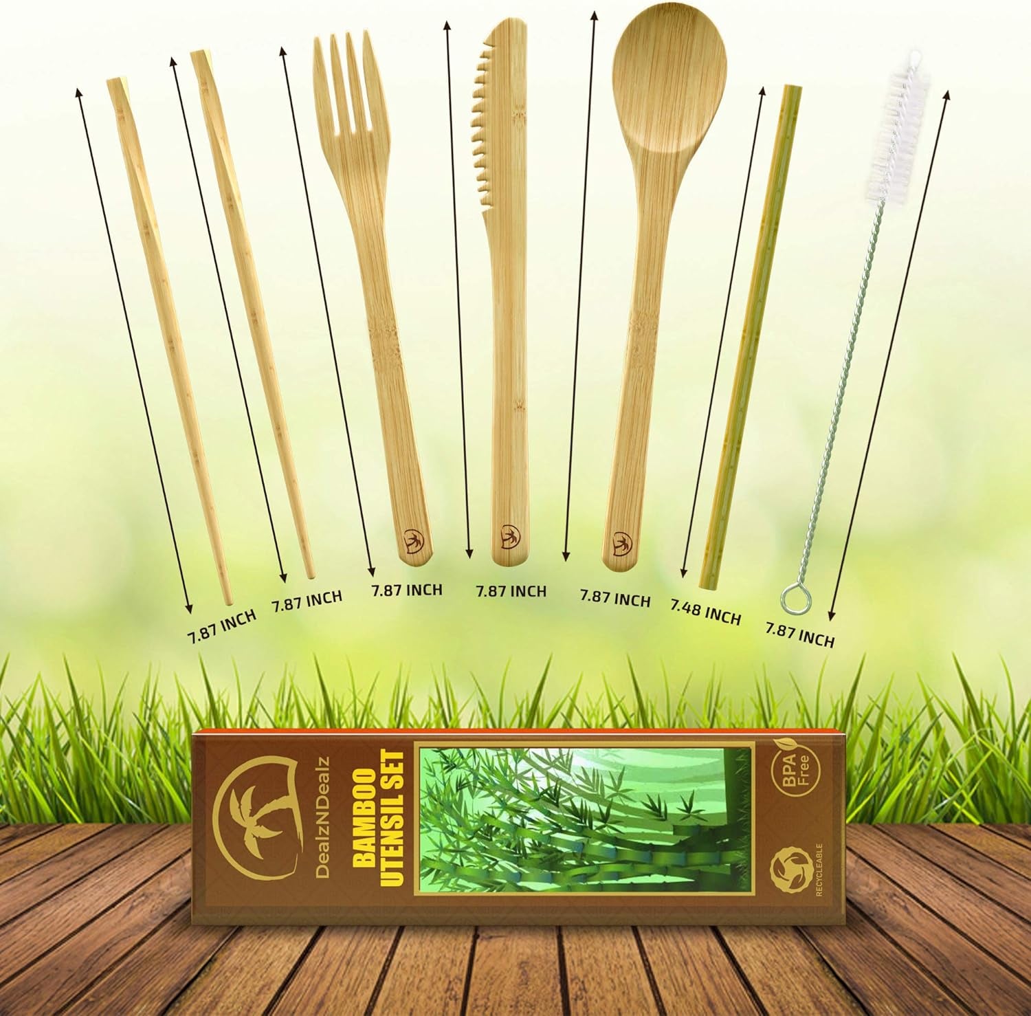 9-Piece Bamboo Utensil Set – Reusable Cutlery Travel Set – Portable Bamboo Flatware for Kids & Adults – Bamboo Fork, Knife, Spoon, Chopsticks – Comes in a Well-Designed Washable Case