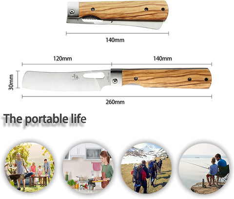 Image of 440A Stainless Steel Ultra Sharp Pocket Folding Chef Knife Peeling Utility Knife Fruit Knife Natural Olive Handle Camping BBQ Trip Outdoor Portable Kitchen Knife