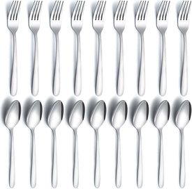 24 Pieces Spoons and Forks Set, Food Grade Stainless Steel Flatware Cutlery Set, Silverware Forks and Tablespoon for Home, Kitchen and Restaurant, Mirror Polished, Dishwasher Safe