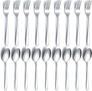 24 Pieces Spoons and Forks Set, Food Grade Stainless Steel Flatware Cutlery Set, Silverware Forks and Tablespoon for Home, Kitchen and Restaurant, Mirror Polished, Dishwasher Safe