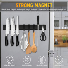 Fridge Applicable 17 Inch Double Sided Magnetic Knife Holder - Stainless Steel Knife Strip with Powerful Magnetic Pull Force - Use as Kitchen Knife Holder, Knife Rack & Tool Holder - Matte Black