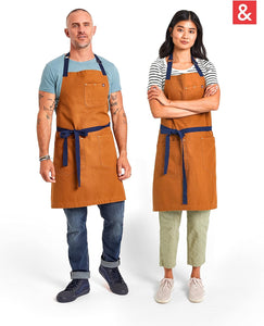 Essential Apron - Professional Chef Apron with Pockets & Adjustable Bib Strap for Cooking & Grilling - Kitchen Aprons for Men & Women - 12Oz 100% Cotton Canvas Fabric - Denver Brown