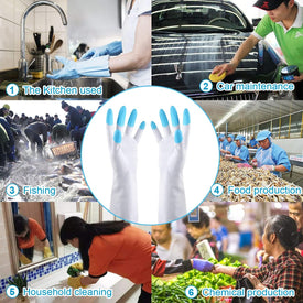 Reusable Dishwashing Cleaning Gloves with Latex Free, Synthetic Rubber Gloves,，Kitchen Gloves 3 Pairs,Green+Blue+Pink
