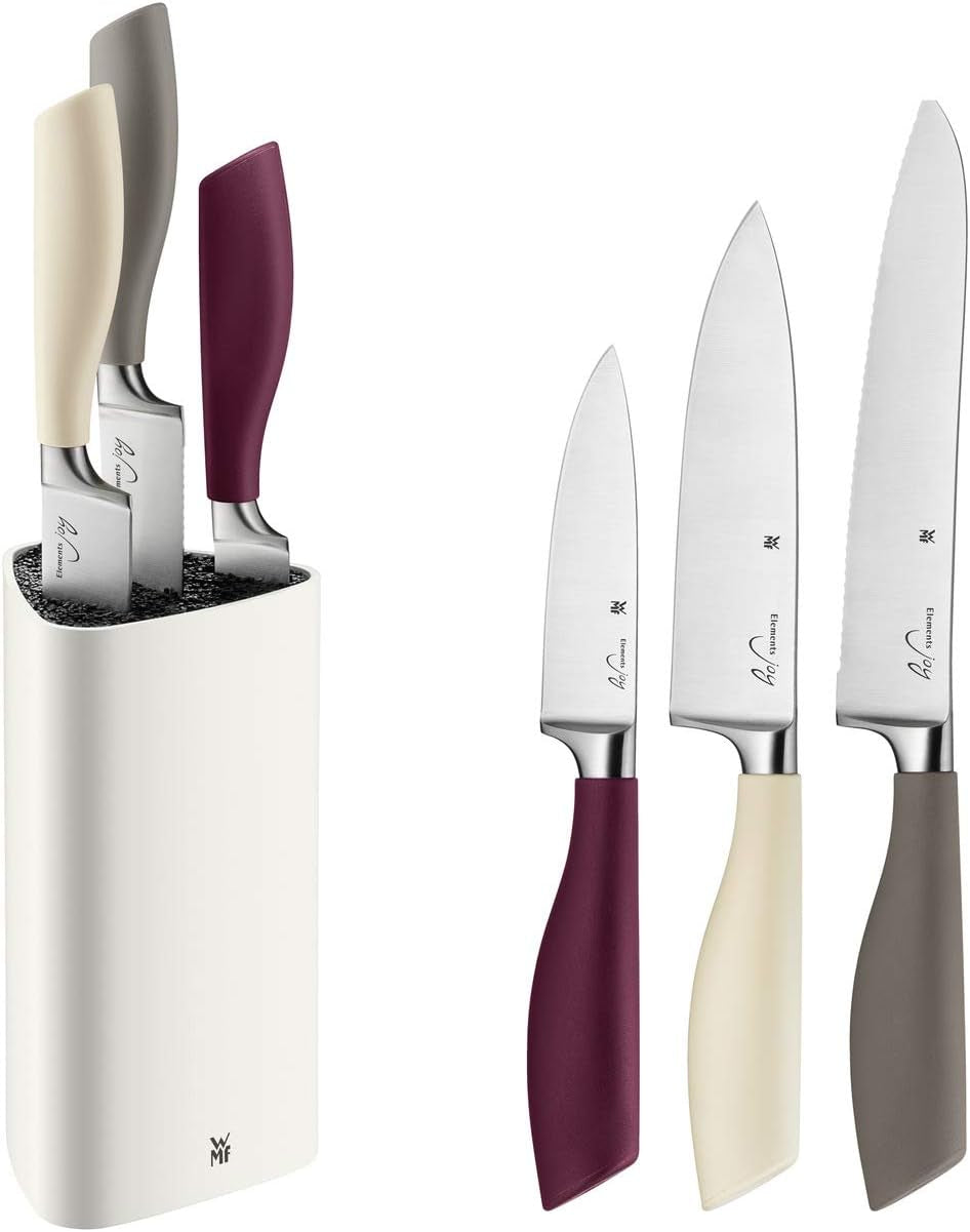 Knife Block with 4 Pieces Elements Serrated Edge Forged Special Blade Steel Handle and Knife Block Made of Quality Plastic